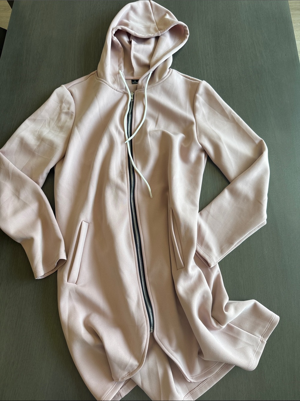SHEIN Blush Pink Hooded Long Zip Coat